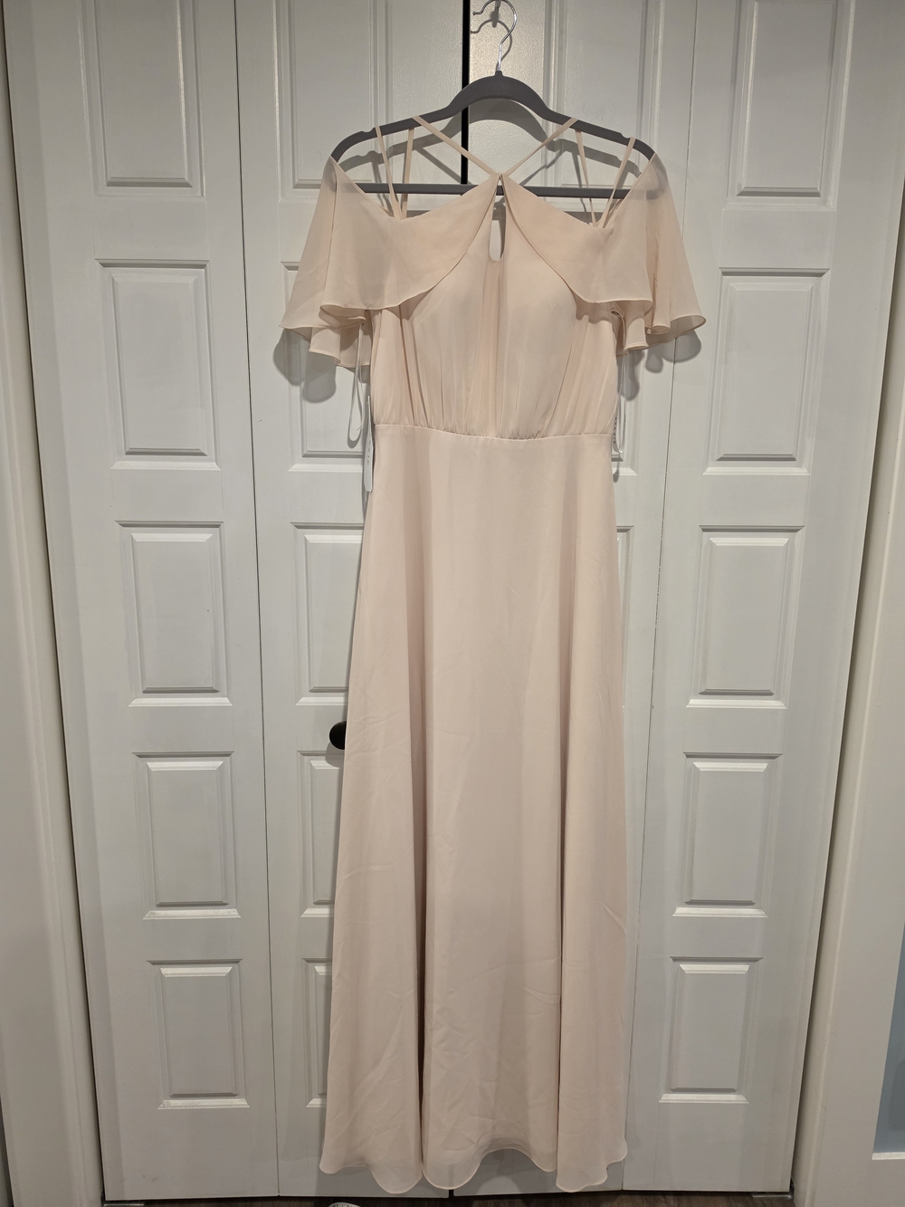 Azazie Blush Pink Cold-Shoulder Chiffon Maxi Dress